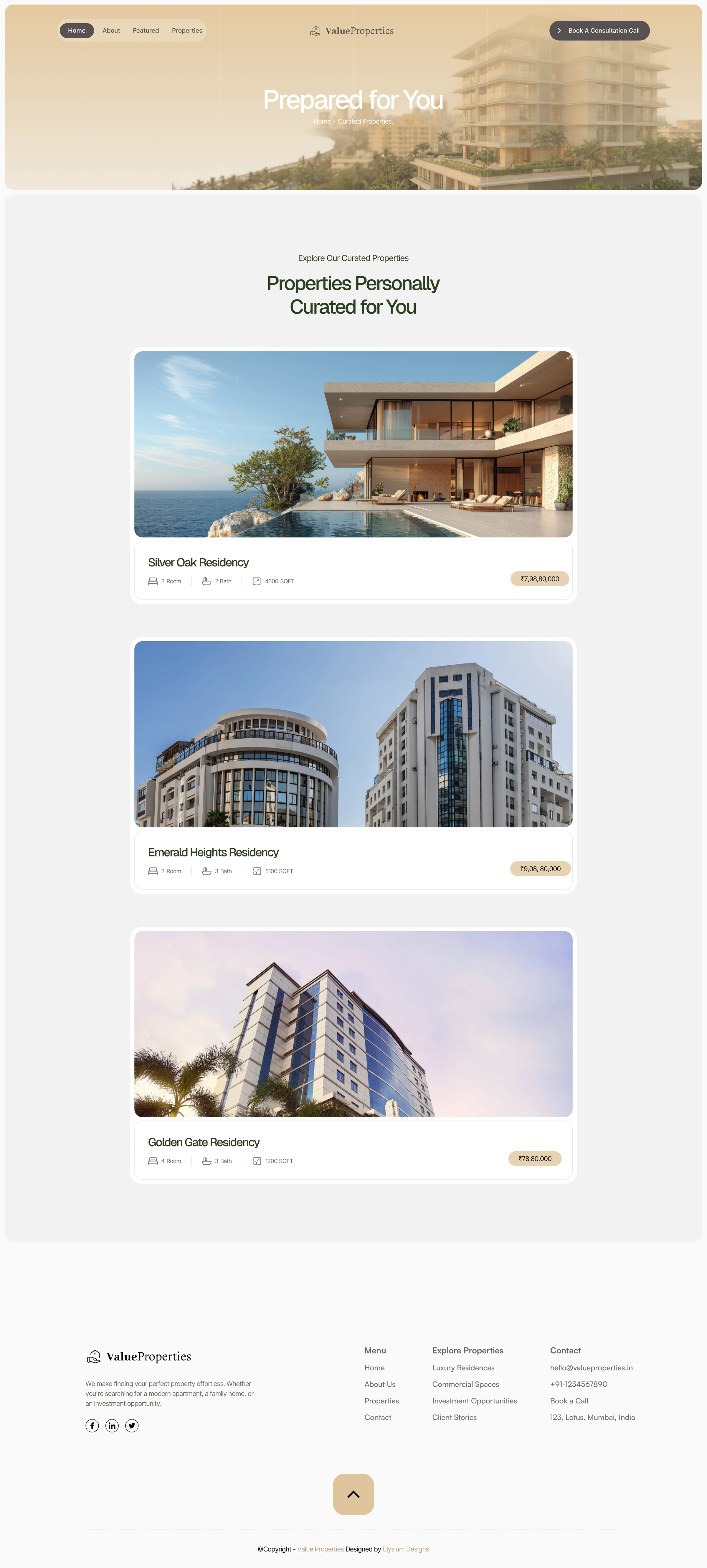 Value Properties curated listings design
